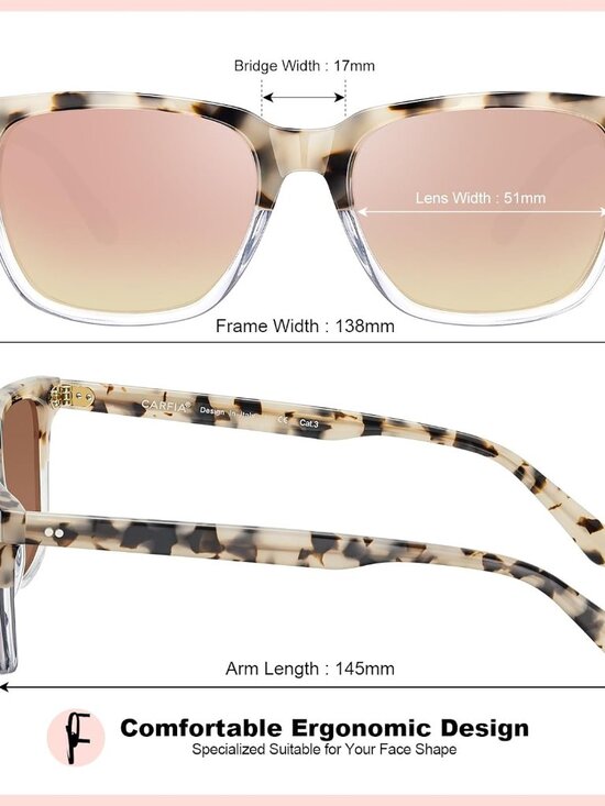 Women\'s Polarized Acetate Sunglasses - Small/Medium, UV400 Anti-Glare, Tortoise main image 7